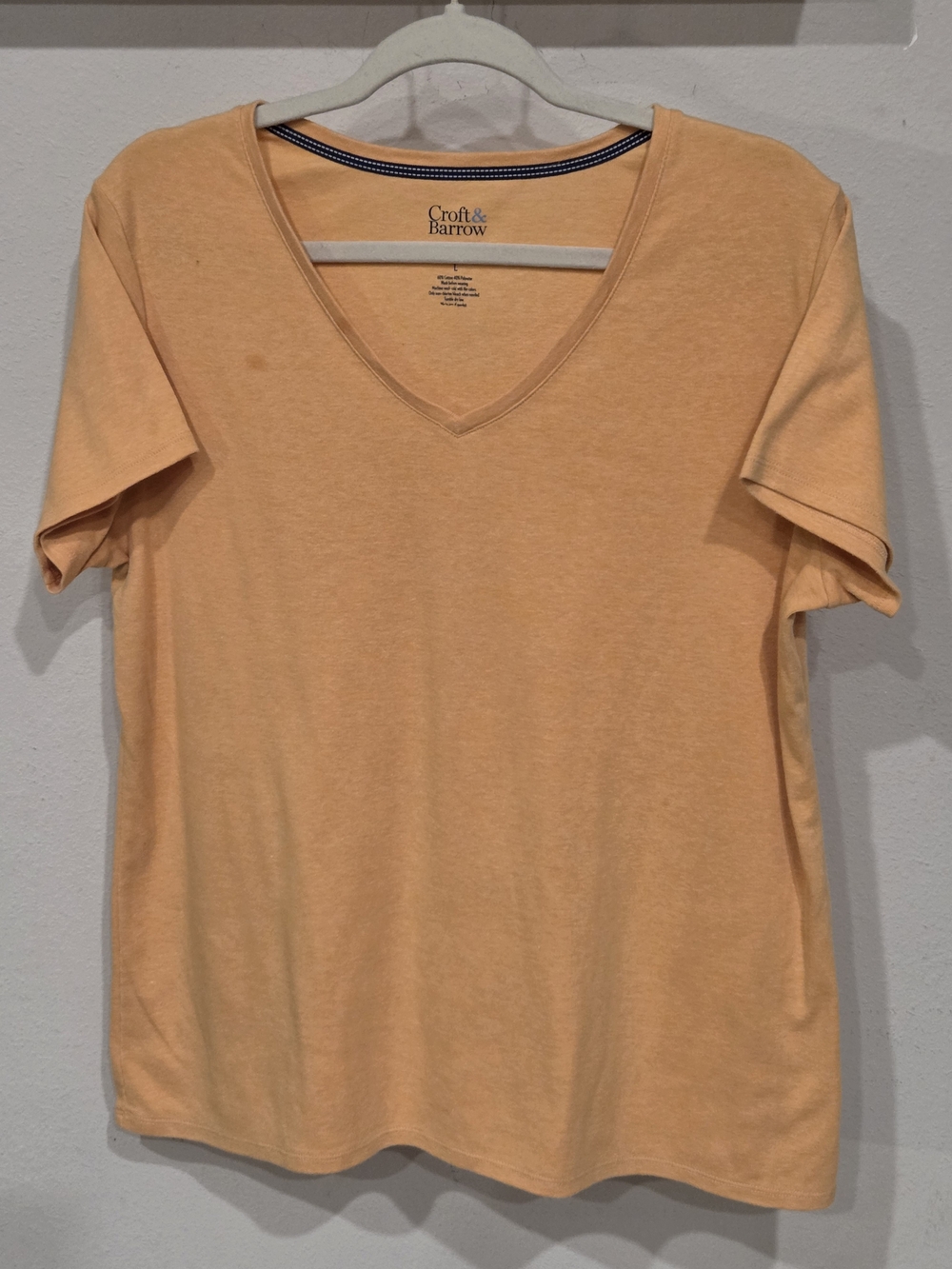 Croft & Barrow Peach Crewneck Tee with Navy Trim